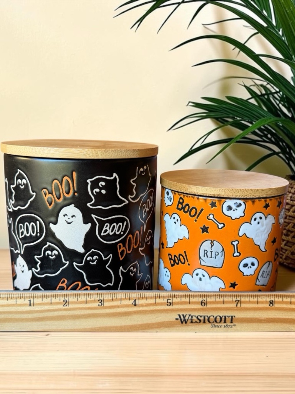 Eli + Ana Halloween Ghost Ceramic Canister Set of 2 with Bamboo Lids - Picture 5 of 10